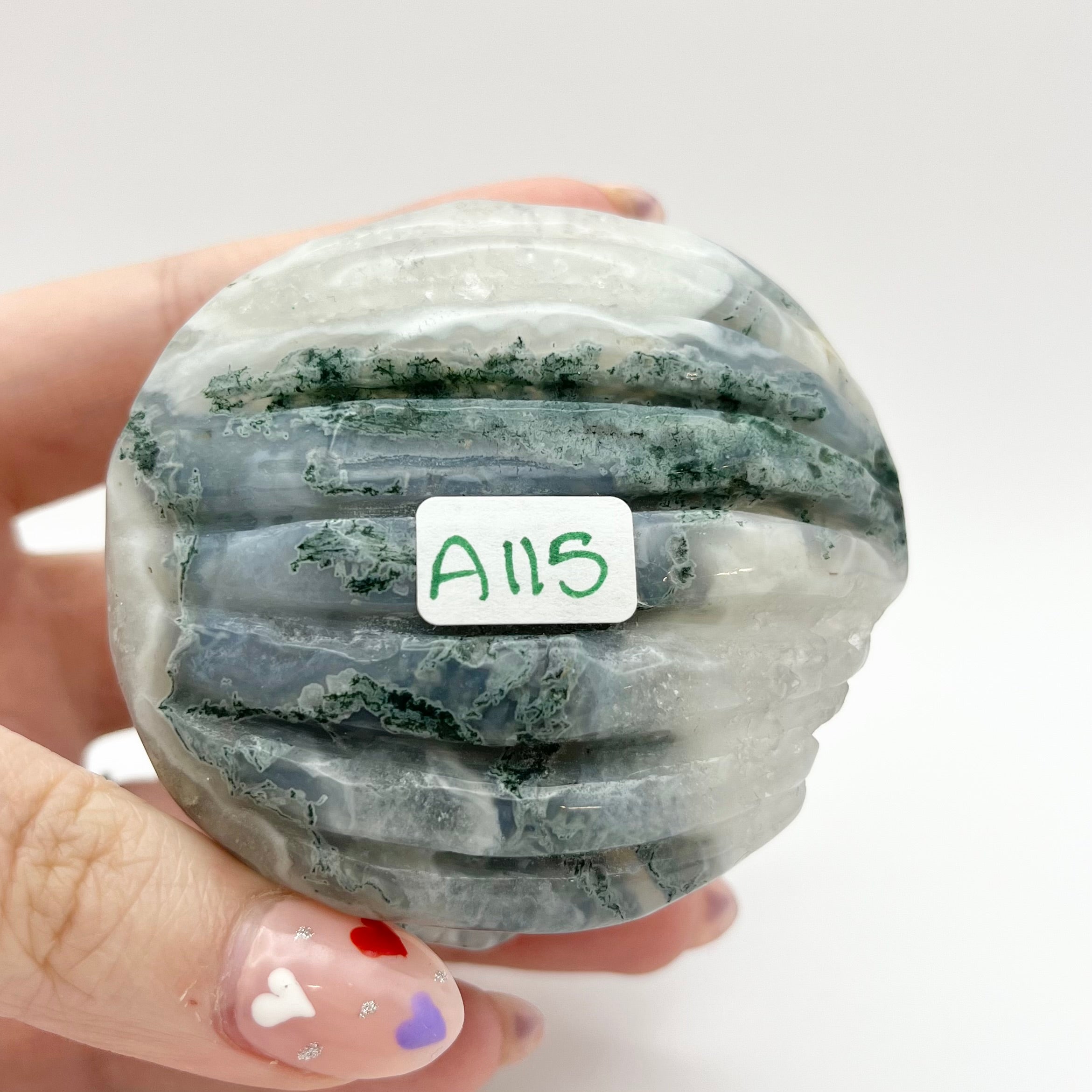 2.75 Inch Moss Agate Clam Shell A115