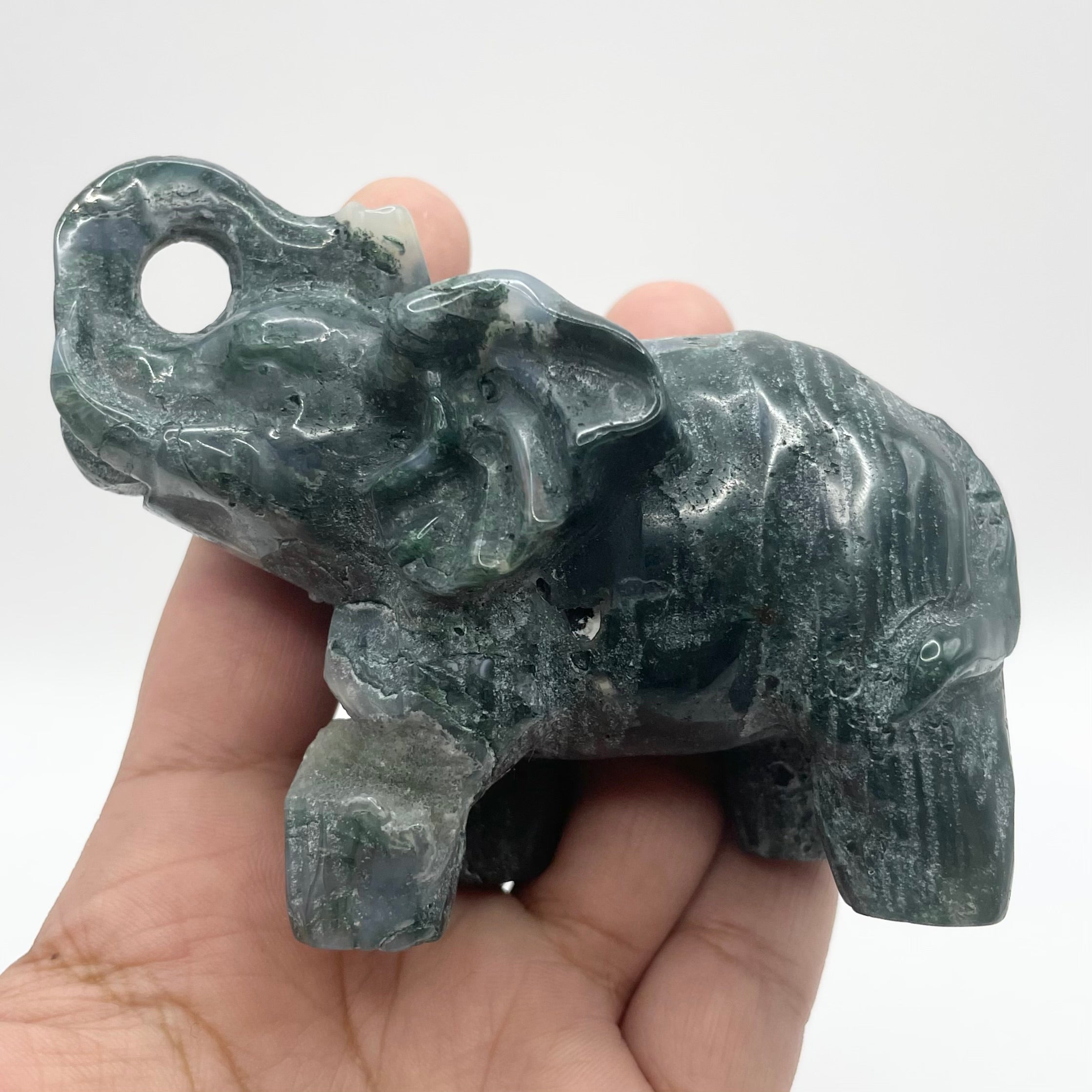 4 Inch Moss Agate Elephant A134