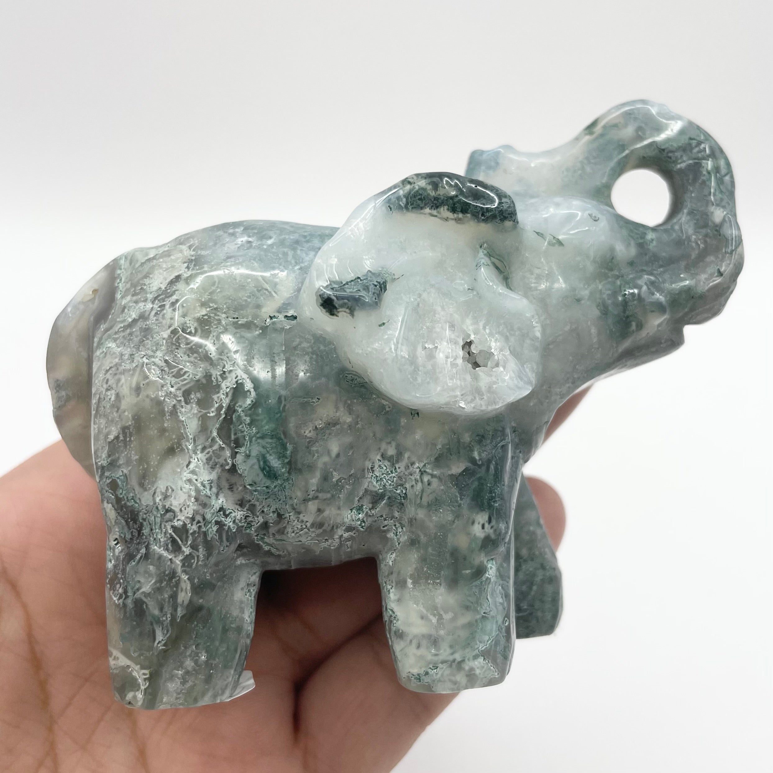 4 Inch Moss Agate Elephant J138