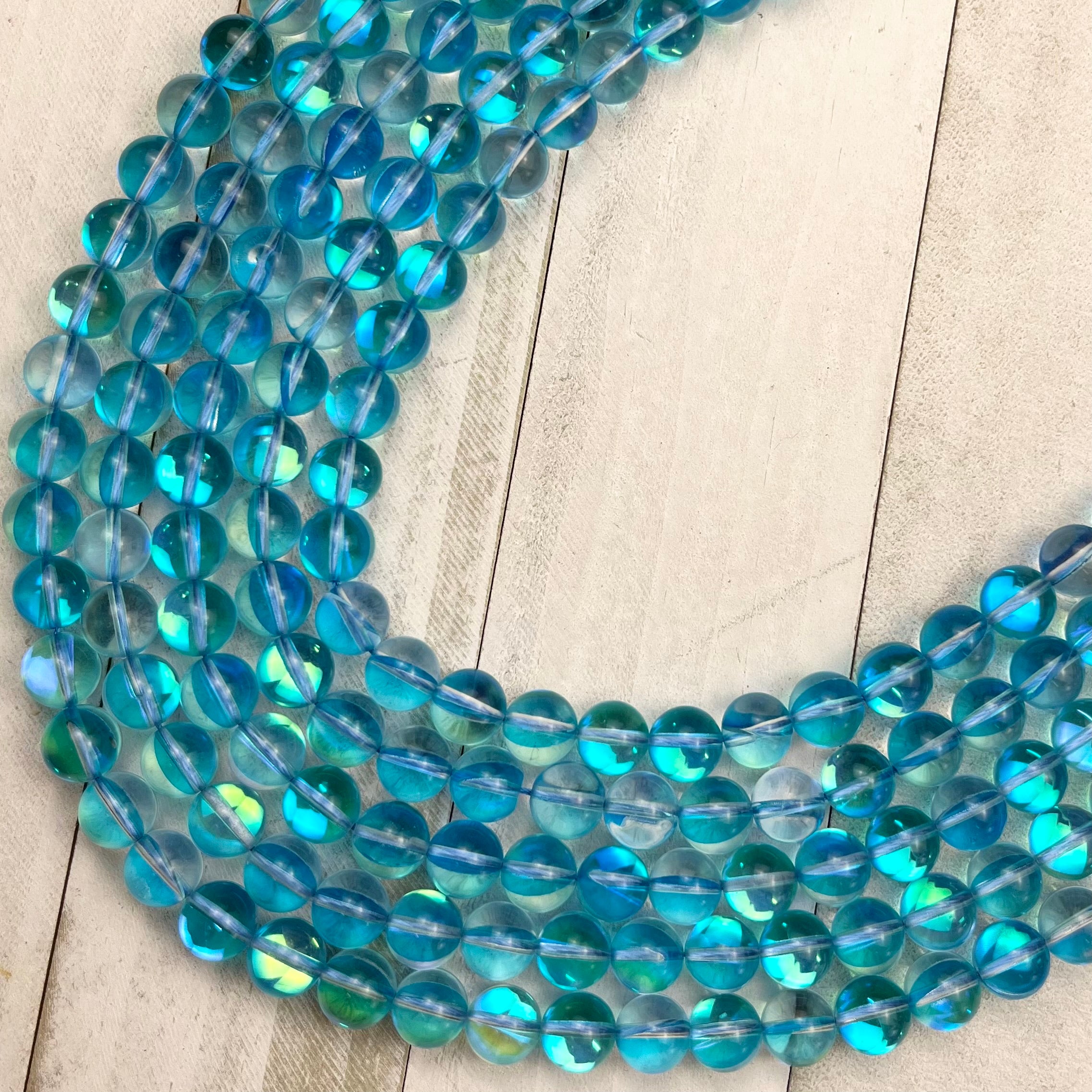 10mm Light Blue Mermaid Glass Bead Strand N14