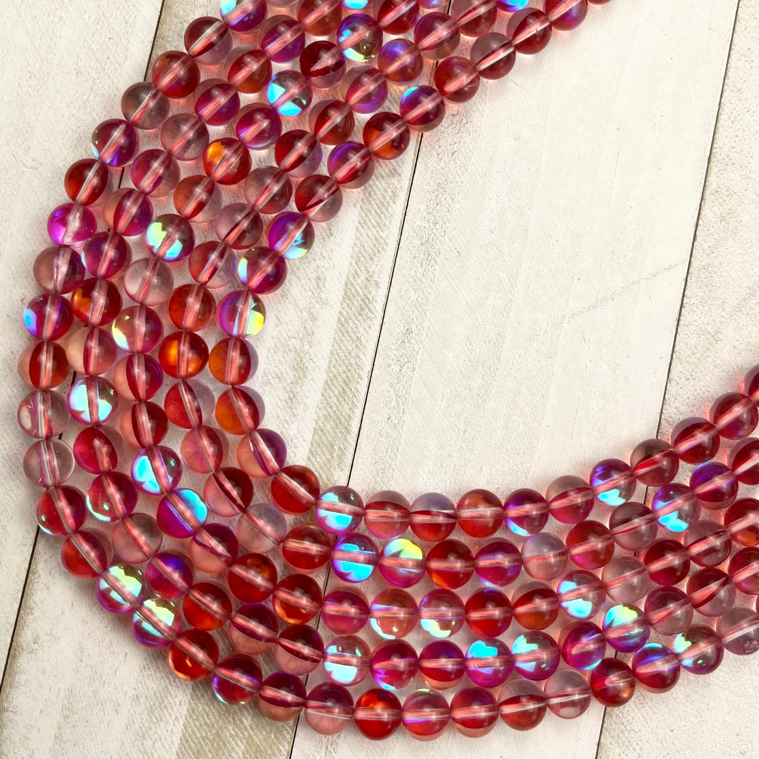 8mm Red Mermaid Glass Bead Strand Z12