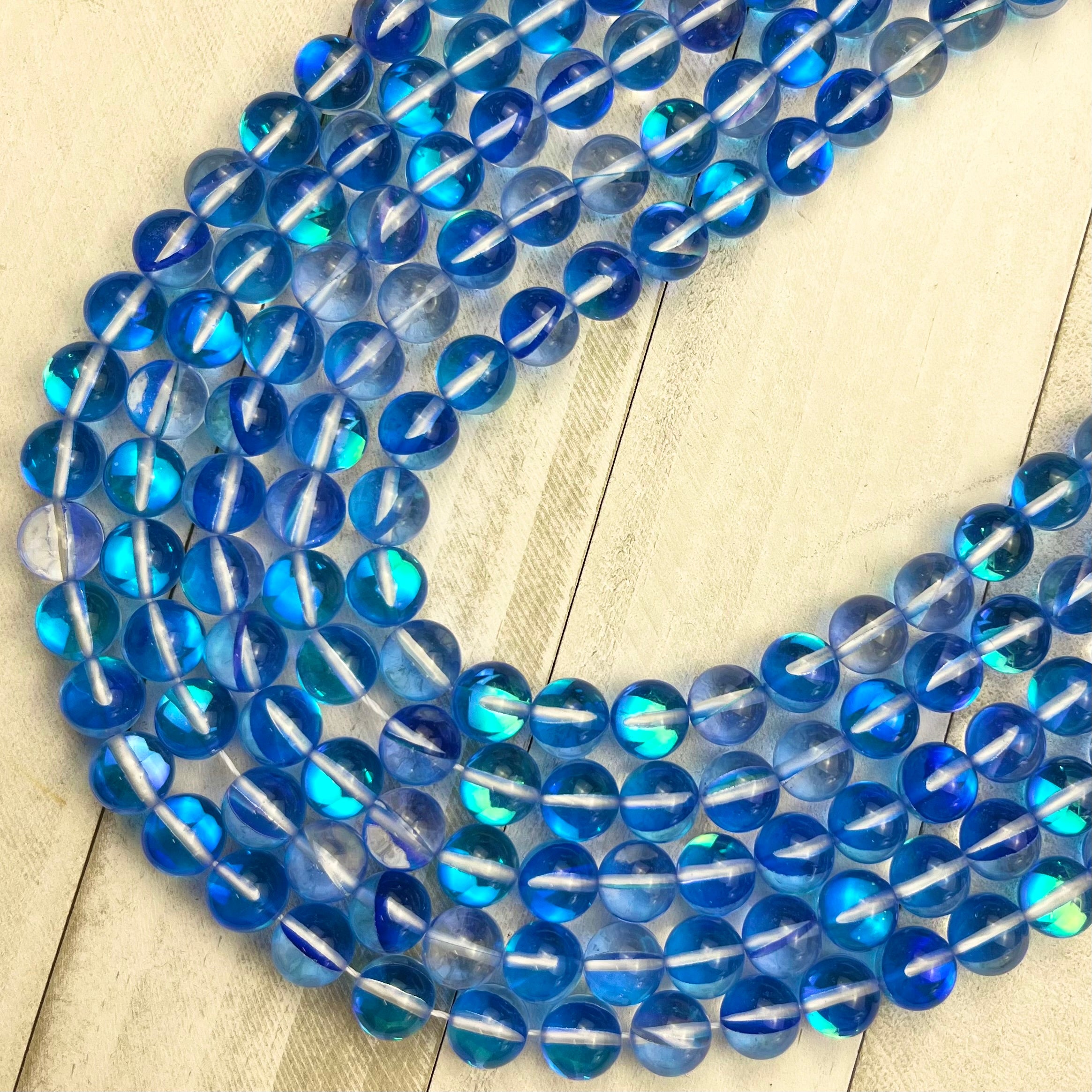 10mm Blue Mermaid Glass Bead Strand V14