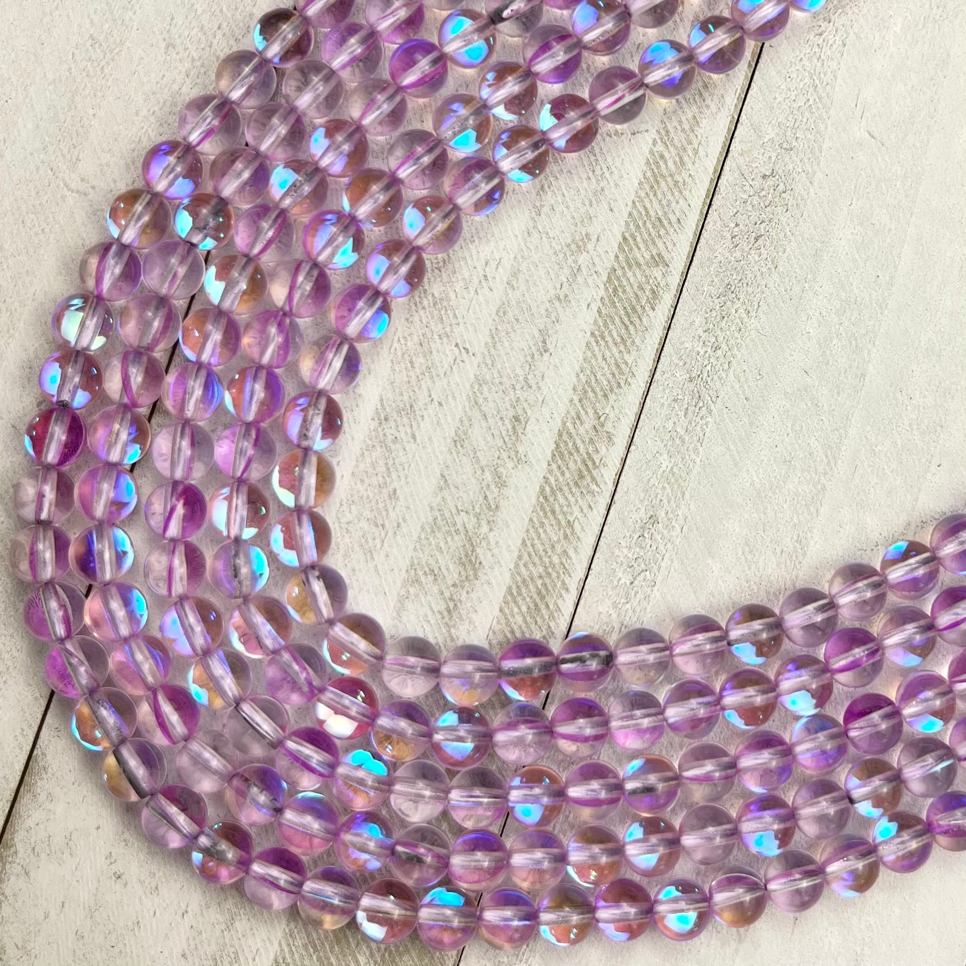 6mm Light Purple Mermaid Glass Bead Strand A10