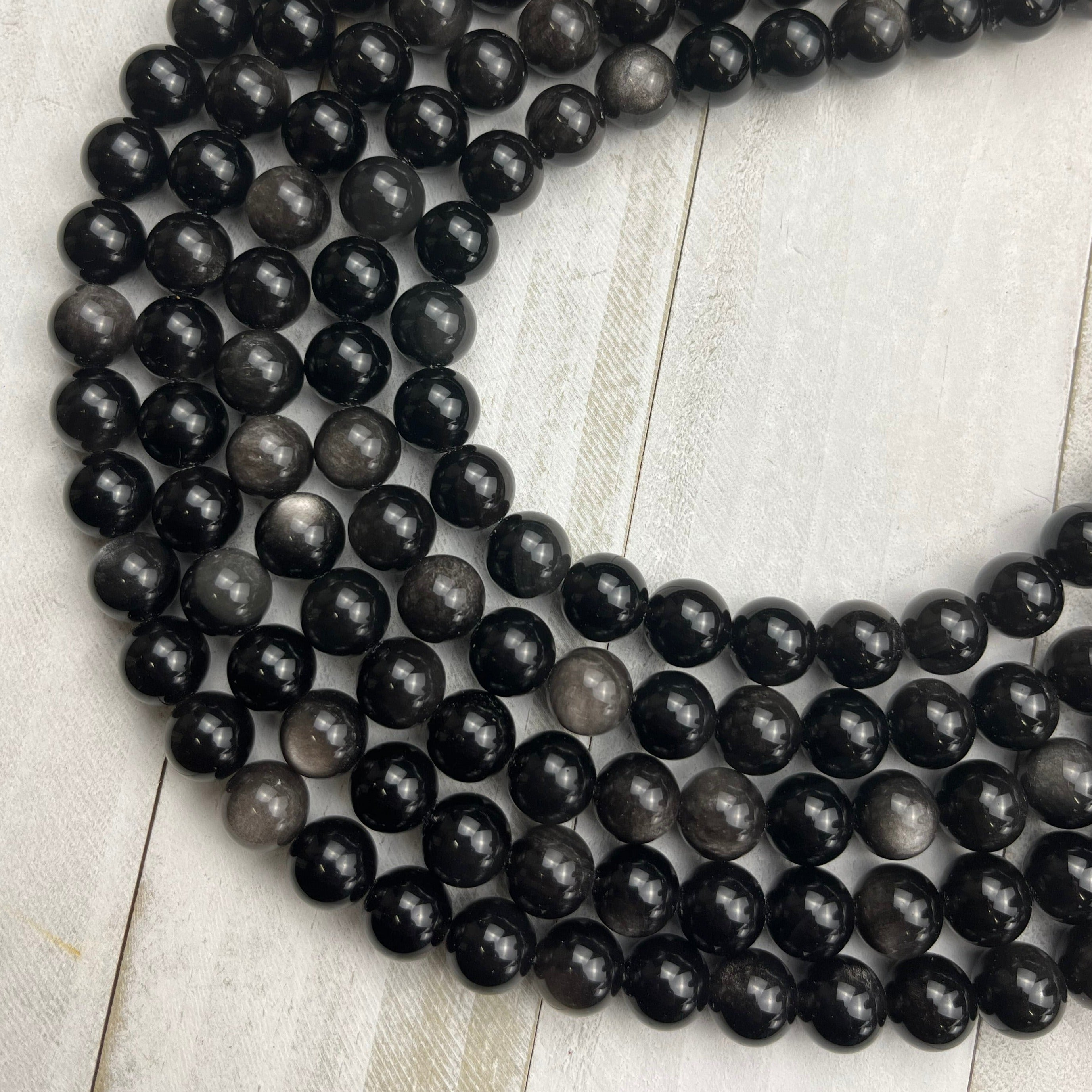 10mm Silver Sheen Obsidian Bead Strand