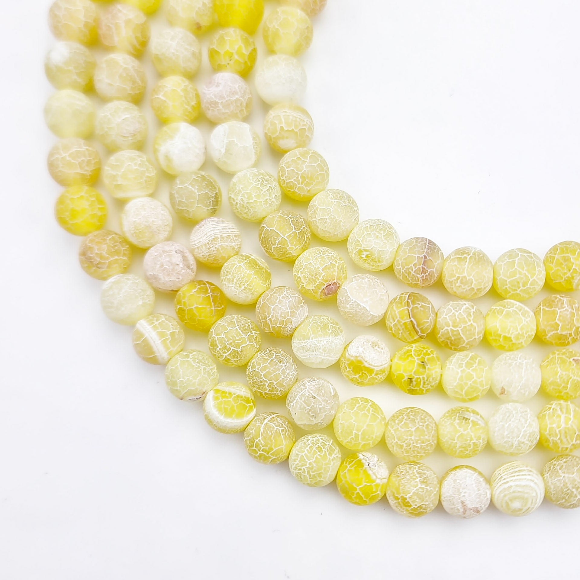 8mm Frosted Yellow Crackle Agate Bead Strand