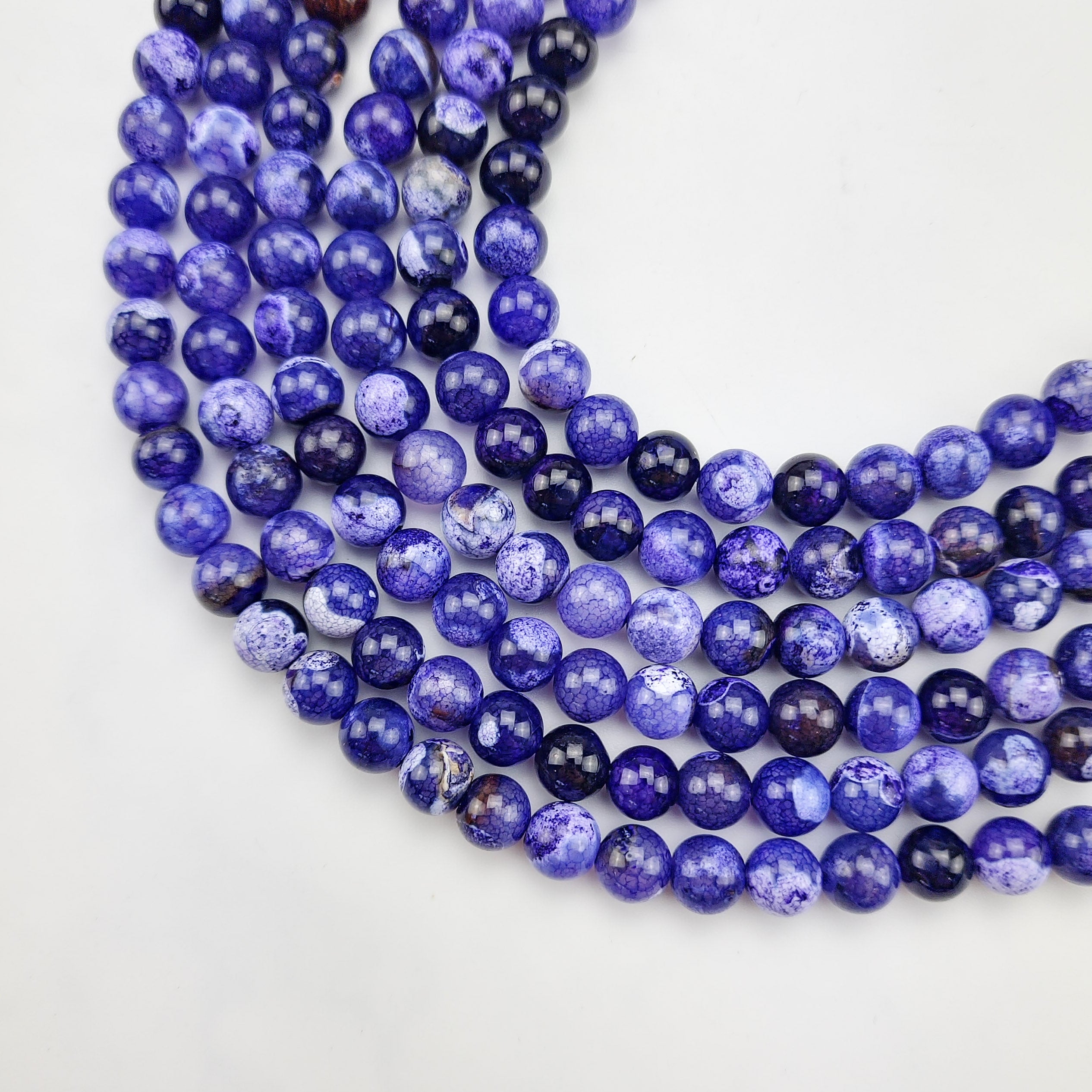 8mm Dyed Purple Crackle Agate Bead Strand P16