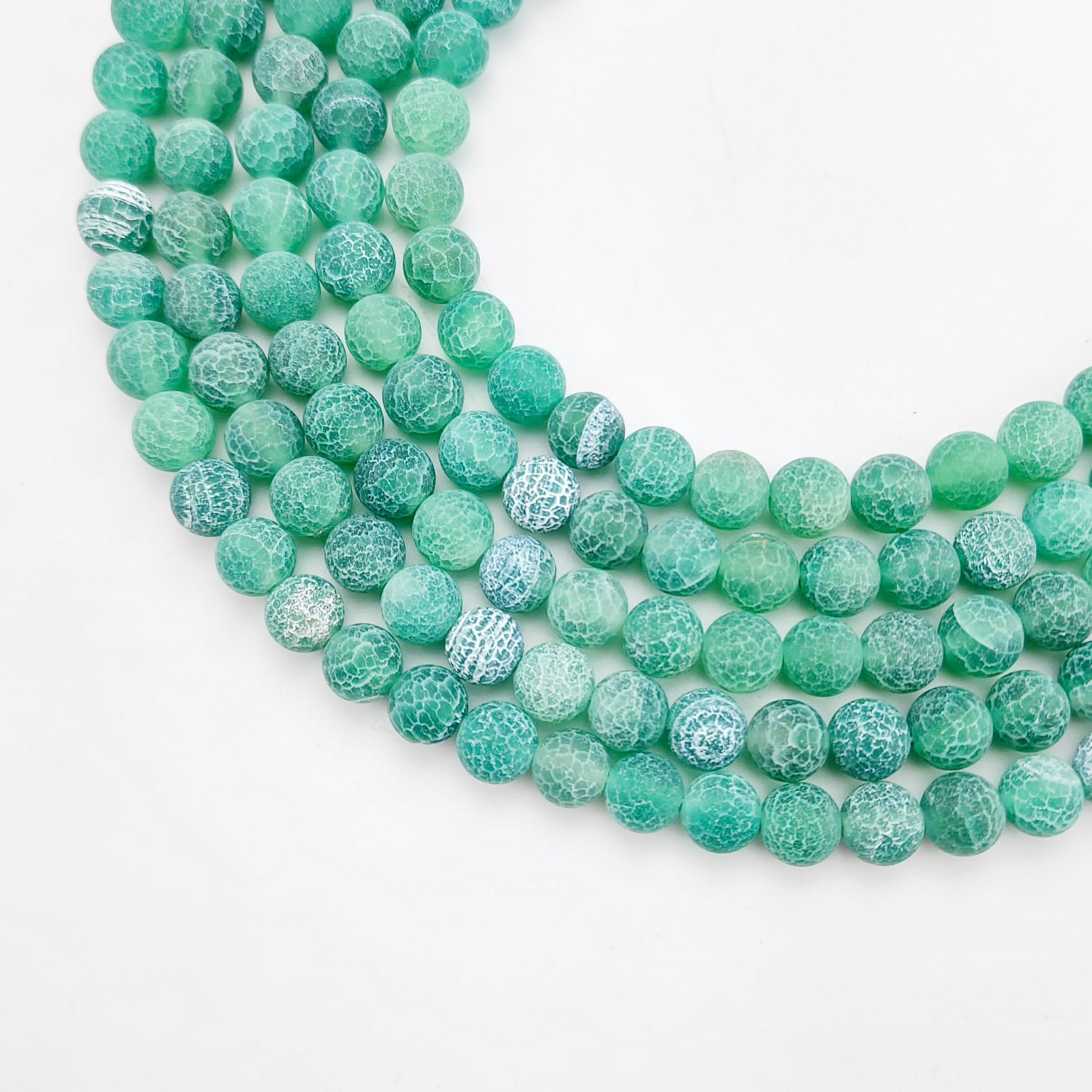 8mm Frosted Green Crackle Agate Bead Strand