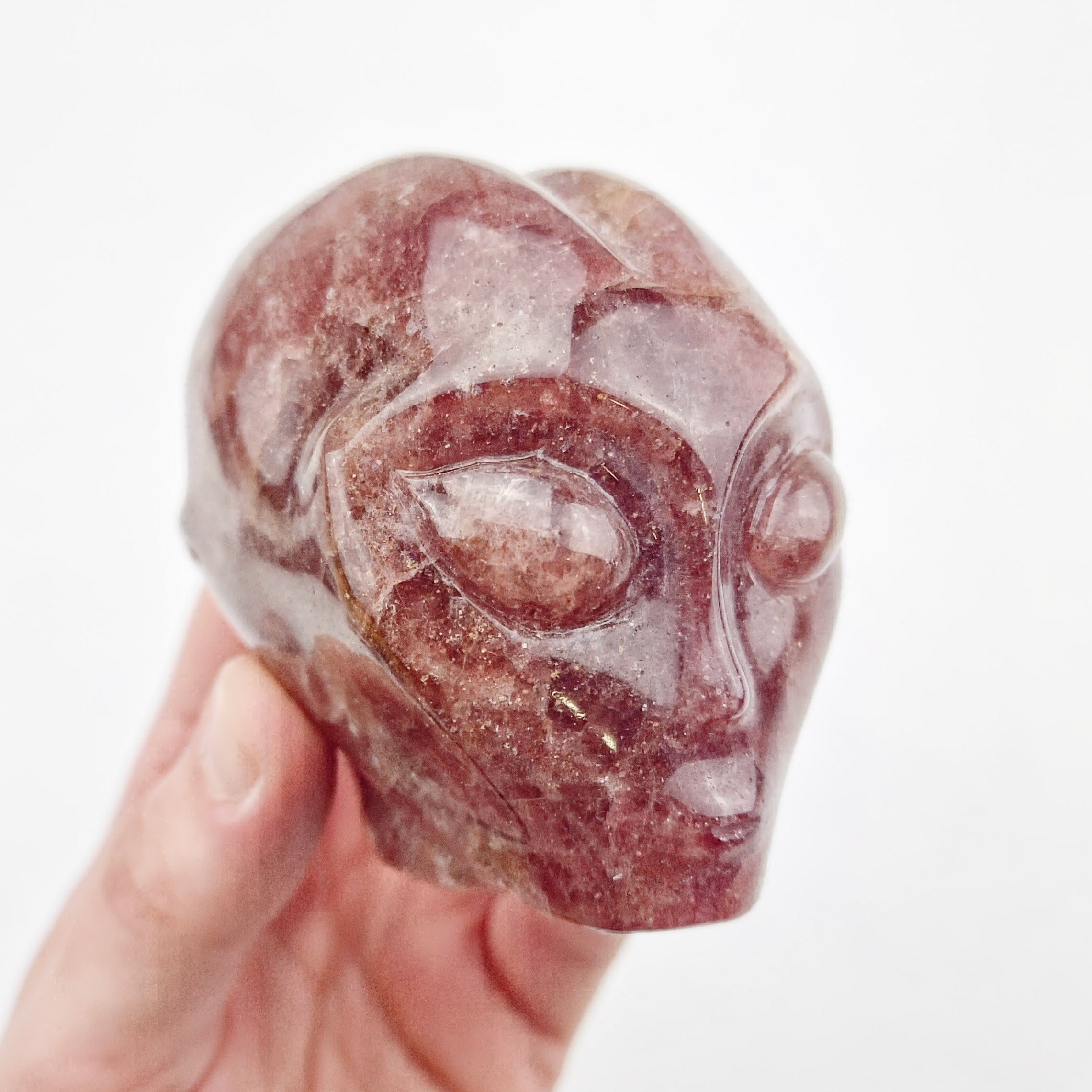 3.25 Inch Strawberry Quartz Alien Head Carving P280