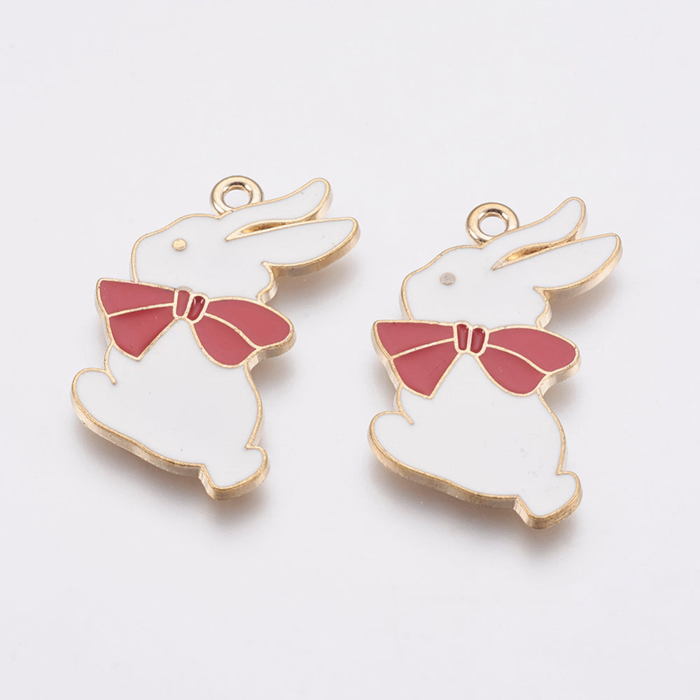 32mm Gold Bunny with Red Bow Charm - Q2 Easter