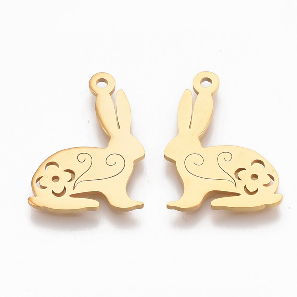 18mm Gold Stainless Bunny Charm - M27 Easter