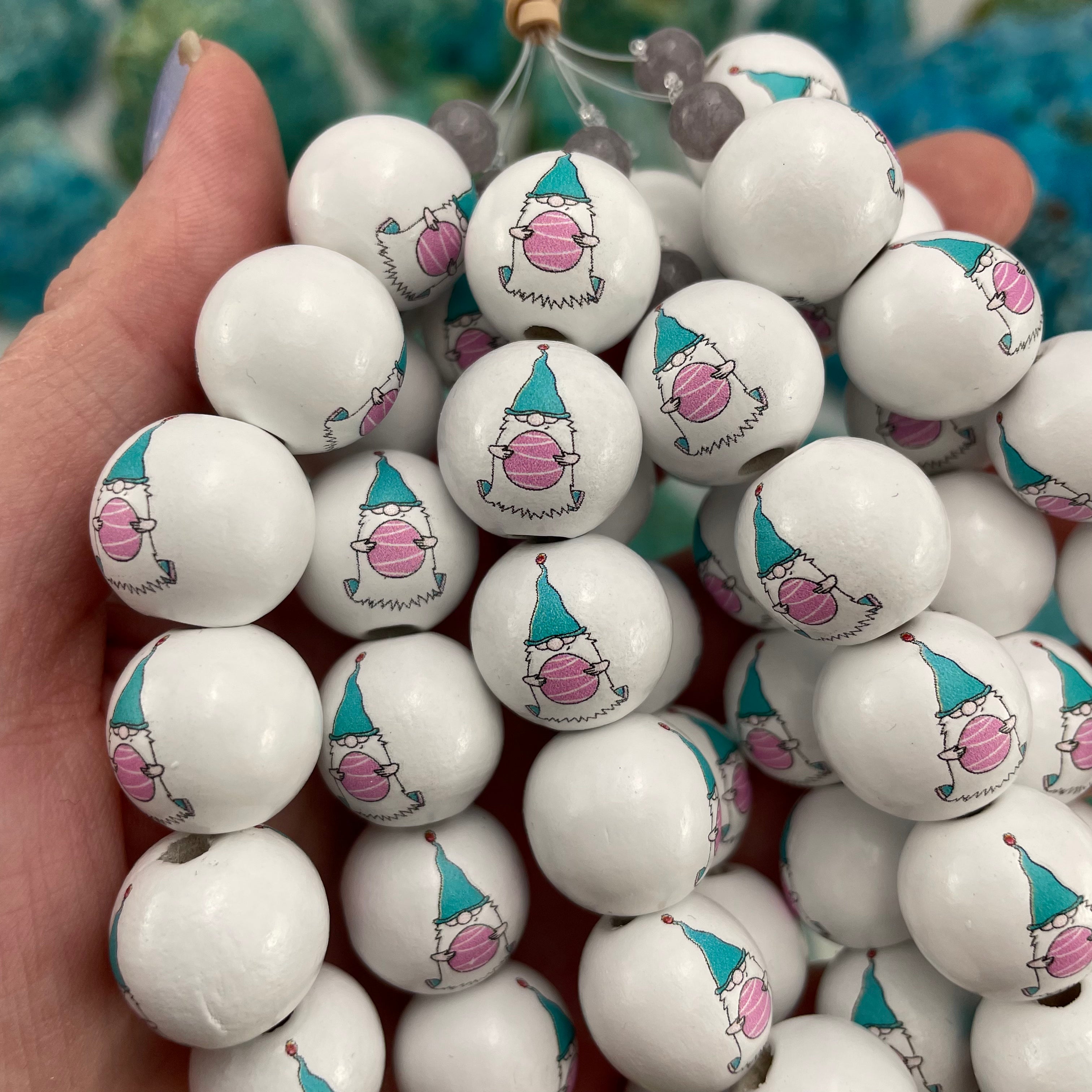 20mm Blue Gnomes Wood Painted Beads - Easter