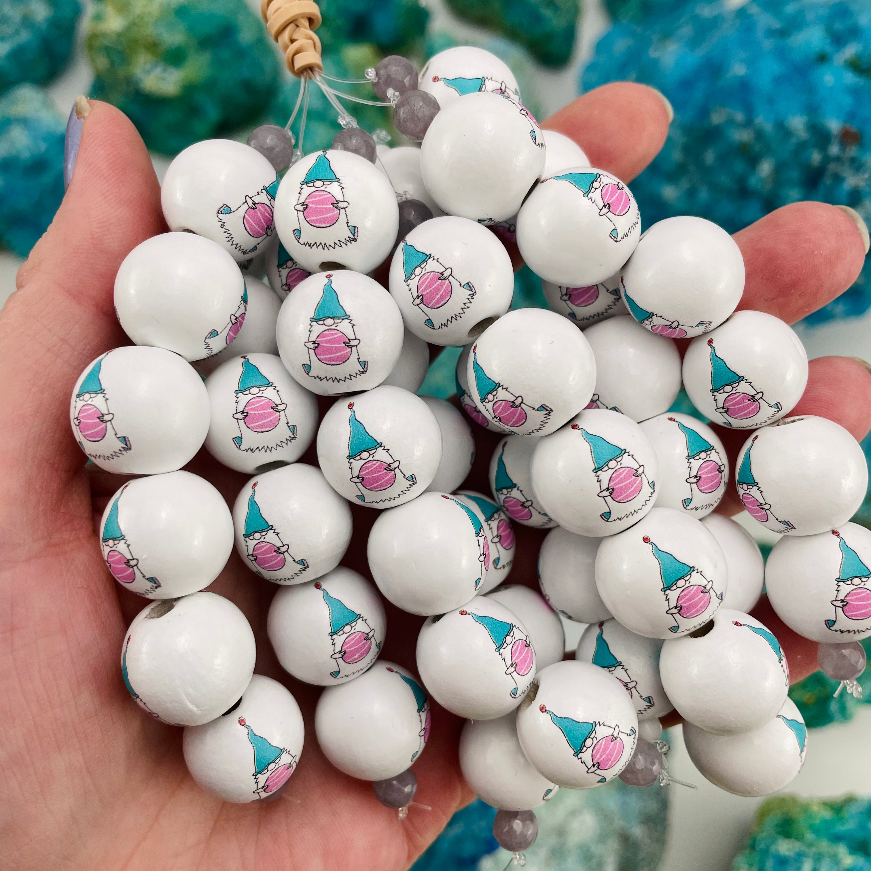 20mm Blue Gnomes Wood Painted Beads - Easter